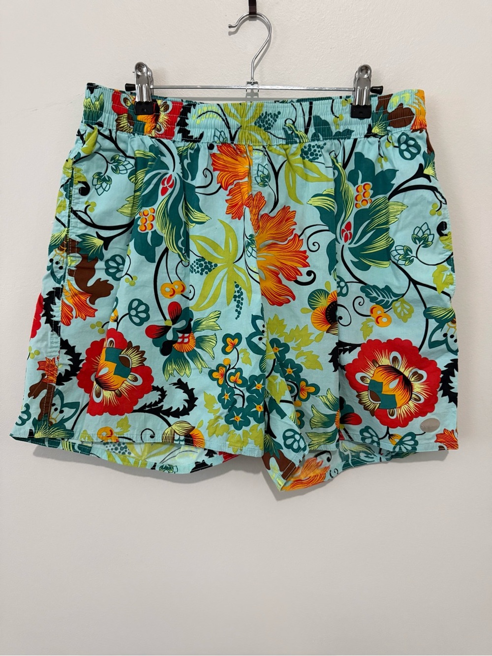 Floral Print Men’s Swim Trunks Light Aqua